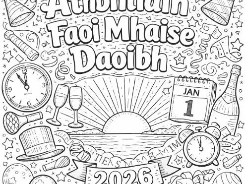 Athbhliain Faoi Mhaise Daoibh Happy New Years Colouring Page Gaeilge/Irish