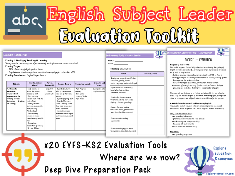 Whole School English Subject Leader Evaluation Toolkit for EYFS, KS1, KS2
