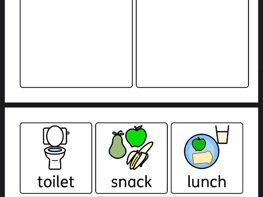Now and next board with visual schedule symbols