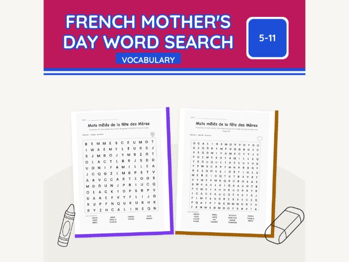 French Mother's Day Word Search | 8 Sheets