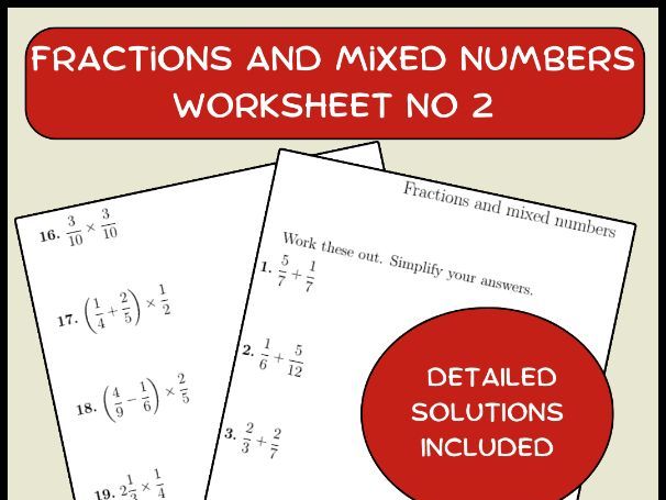 Fractions and mixed numbers worksheet no 2 (with solutions)
