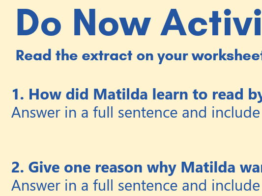 PEE/Impressions Questions lesson based on an extract from Roald Dhal's 'Matilda'