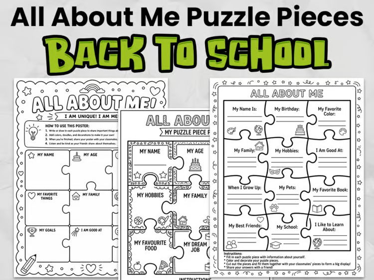 All About Me Puzzle Piece Poster | Back to School Classroom Display | Primary No-Prep Activity