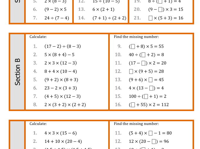 Order of operations and brackets - differentiated