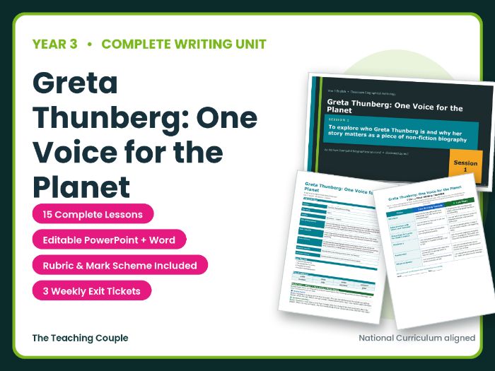 Greta Thunberg: One Voice for the Planet | Year 3 English Unit | 15 Complete Lessons + Resources