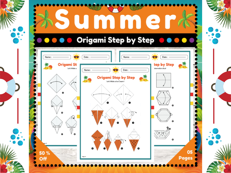 Summer Origami Paper Step by Step Crafts : Summer Break & End of Year Activity