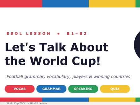 World Cup ESOL Lesson • B1–B2 Football Vocabulary, Grammar (Past Simple), Speaking & Quiz Pack