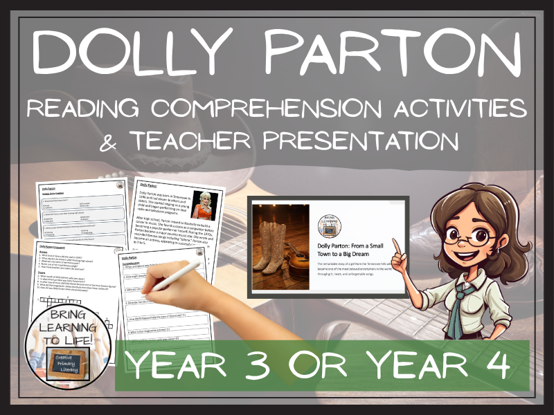 Dolly Parton Reading Comprehension Activities | Year 3 or Year 4