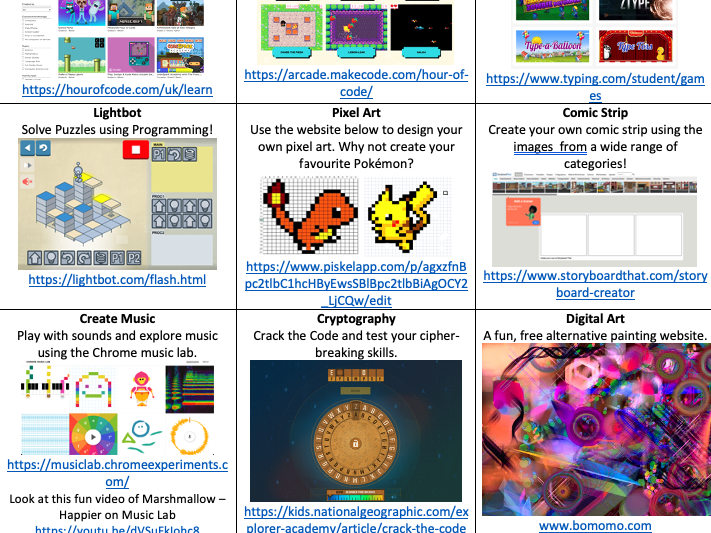 Computing Choice Board - Fun Computing Activities