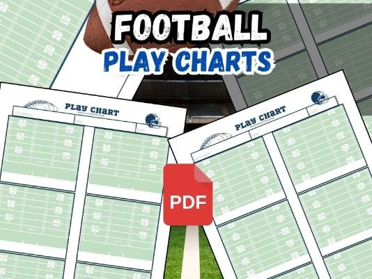 Football Play CHART sheets for Coach or player 8.5x11 | 4 in total | Digital Download | Football