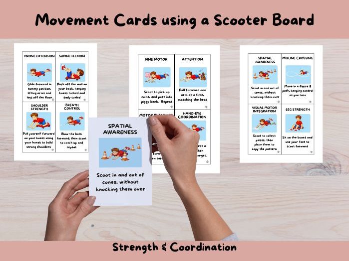 Scooter Board Movement Cards:  Strength & Coordination