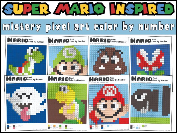 Super Mario Mystery Pixel Art | 12 Color by Number Pages