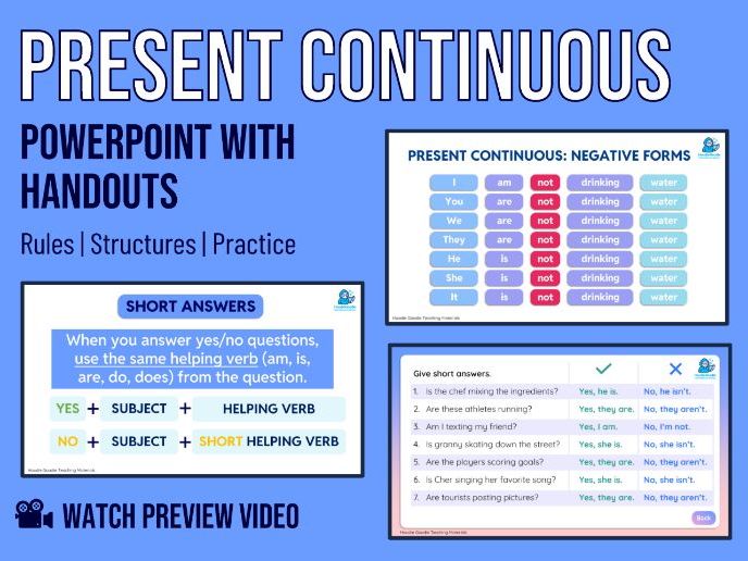 Present Continuous PowerPoint with Handouts | Rules, Structures, Practice