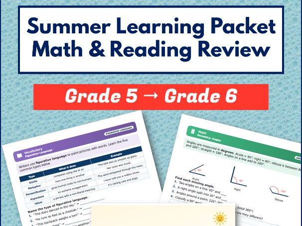 Summer Learning Packet Grade 5 to Grade 6 | Math & Reading Review