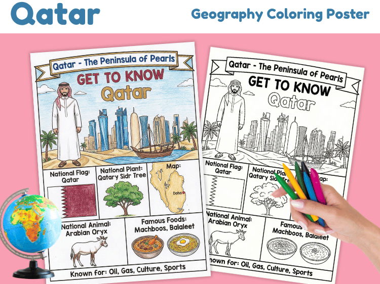 Qatar Geography Coloring Poster | Country Facts & Culture