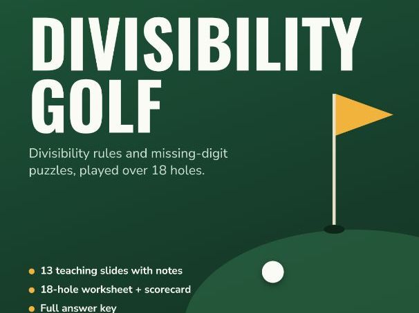 Golf Divisibility Rules & Missing Digit Puzzles + 18-Hole Worksheet