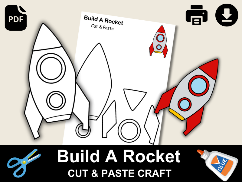 Handprint Rocket Craft for Preschoolers | Space Activities for Kids | Cut and Glue Printable PDF