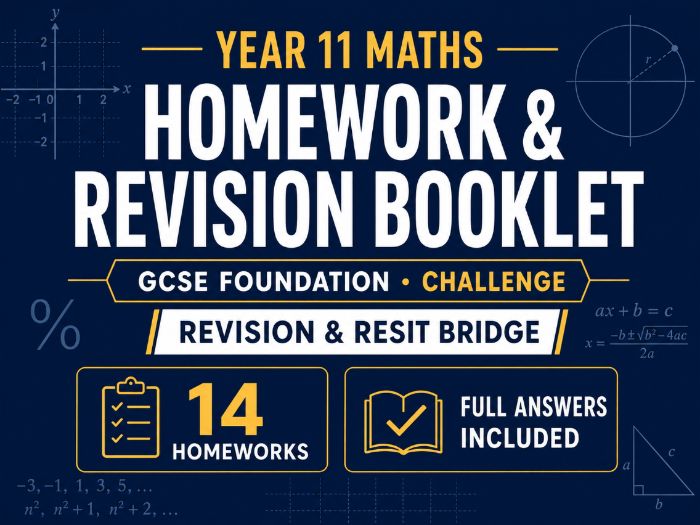 Year 11 Maths Homework Booklet – FREE Foundation Challenge Revision & Resit