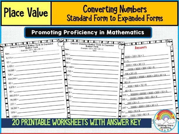 Converting Numbers from Standard to Expanded Forms Worksheets | Place Value & Number Representation