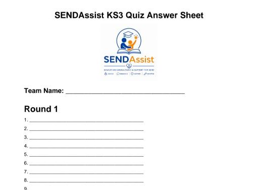 END of Year Quiz and answer sheet