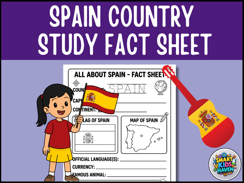 Spain Map and Flag Country Study Research Project Worksheet Geography Activity