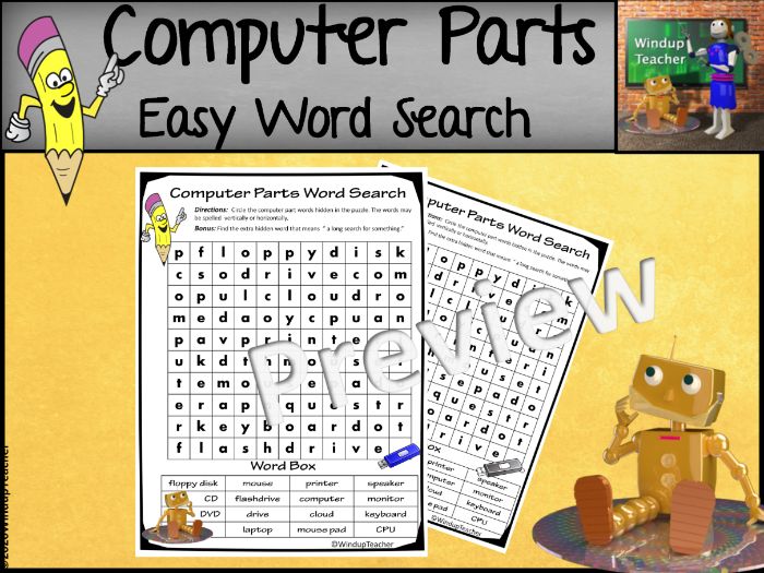 Computer Parts Word Search EASY Puzzle Teaching Resources
