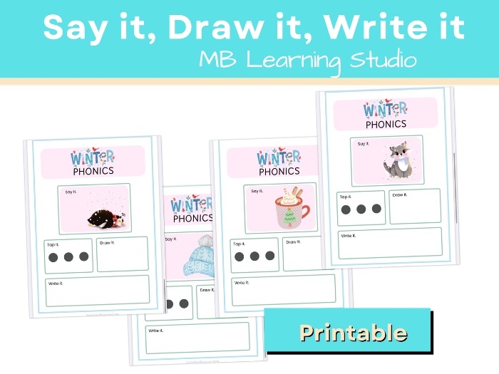 Winter Say It, Draw It, Write It Worksheet – Seasonal Vocabulary and Writing Practice