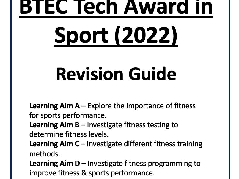 BTEC Sport 2022 - Revision work booklet - Component 3