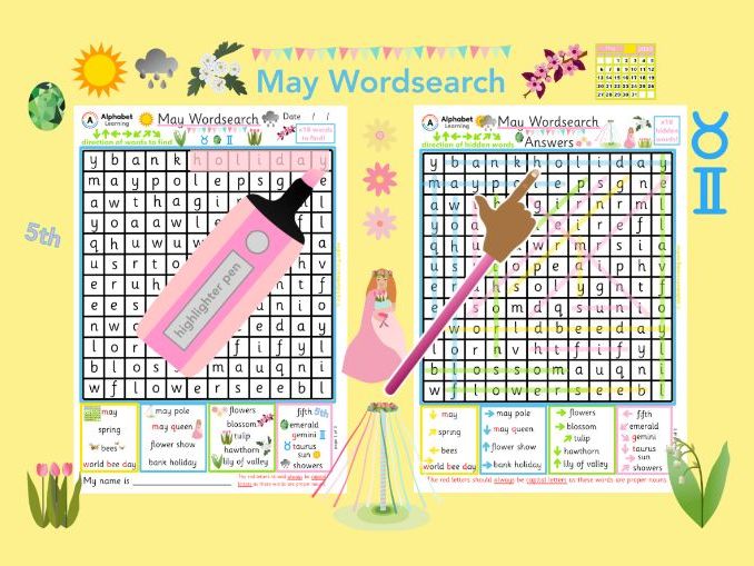 Wordsearch - May, x18 words to find