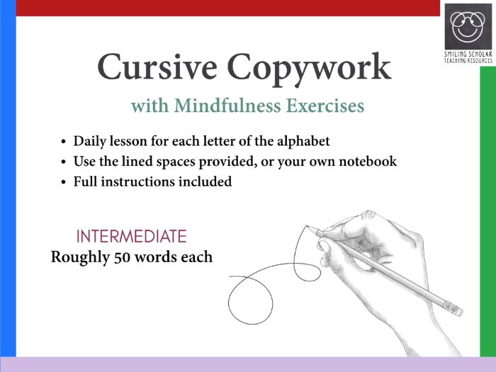 Cursive Copywork with Mindfulness Exercises (Intermediate)