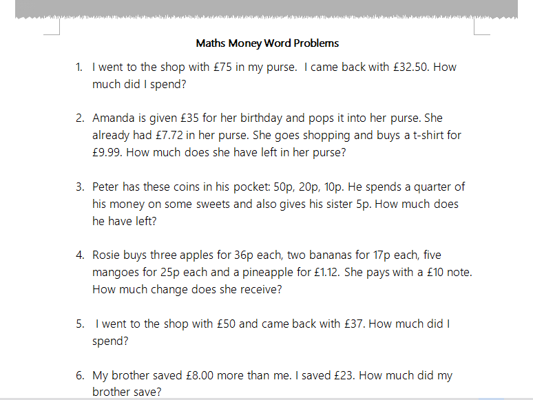 LKS2 Money Word Problems