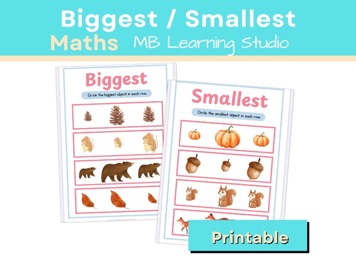 Biggest and Smallest Autumn Worksheets – Comparing Size Activity for EYFS, KS1, Pre-K to 1st Grade
