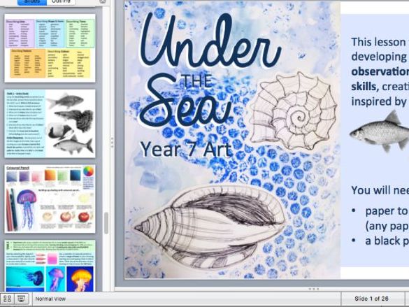 Art Lessons Under the Sea Theme - drawing, research and collage