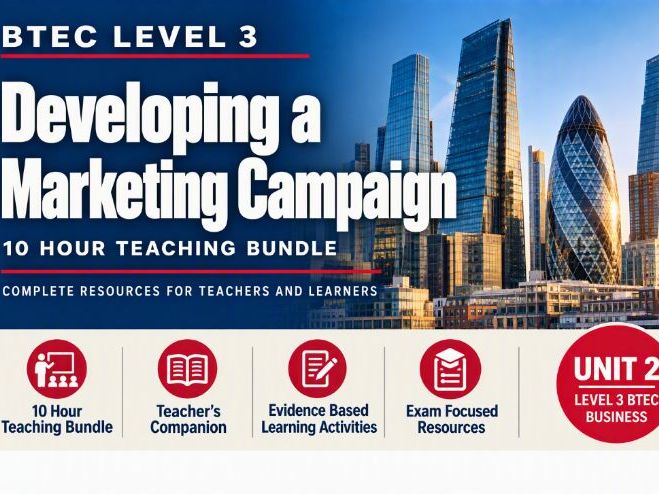 BTEC Level 3 Business Unit 2: Developing a Marketing Campaign 10 Lesson Bundle with Teacher's Notes