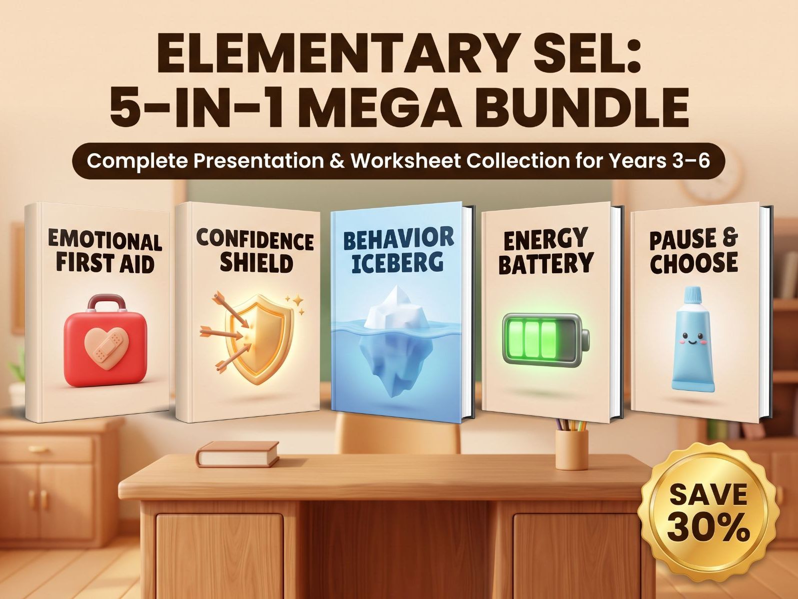 Elementary SEL 5-in-1 Mega Bundle: Emotional Regulation, Anxiety & Self-Doubt (Years 3–6)