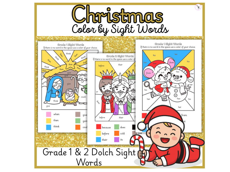 Christmas Color by Sight Words Dolch Sight Words Grade 1 & Grade 2 worksheets