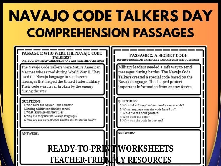 Navajo Code Talkers Reading Comprehension | 20 Passages & Questions | Grades 2–8