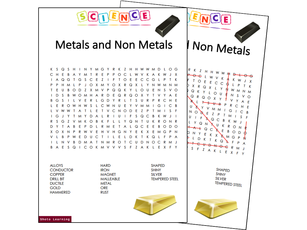 Metals and Non Metals Science Activity - Bundle Scramble Word Finder