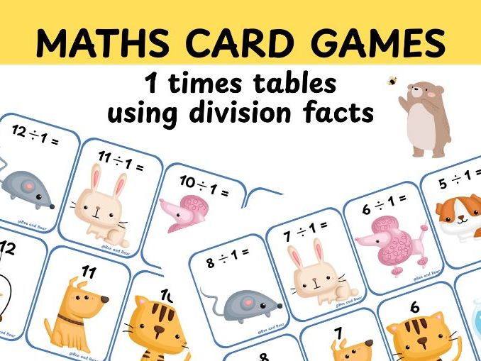 One times table division card games