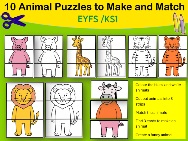 10 Animal Puzzles to Make EYFS and KS1