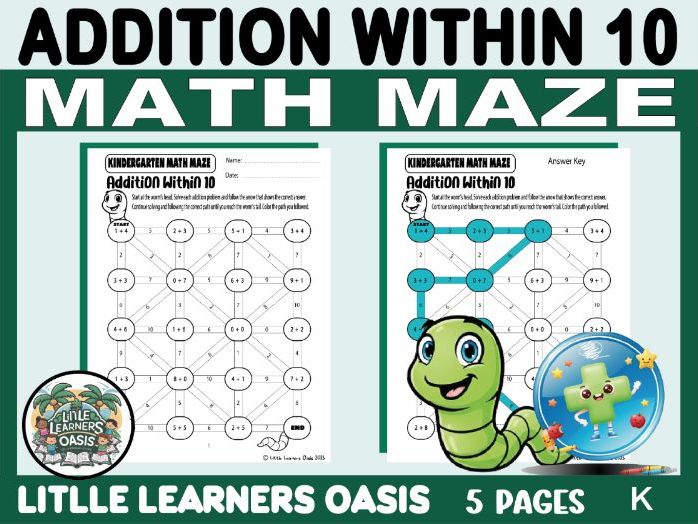 Addition Within 10 Math Maze Worksheets | K