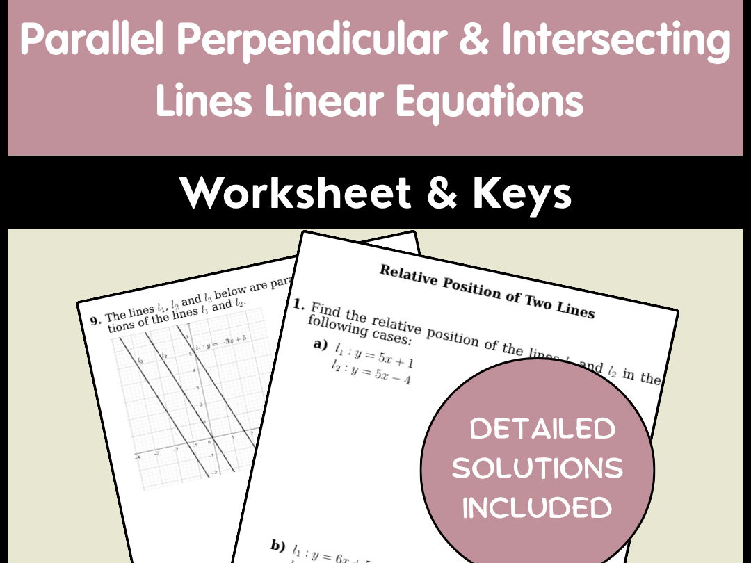 Parallel Perpendicular & Intersecting Lines Linear Equations Worksheet & Keys