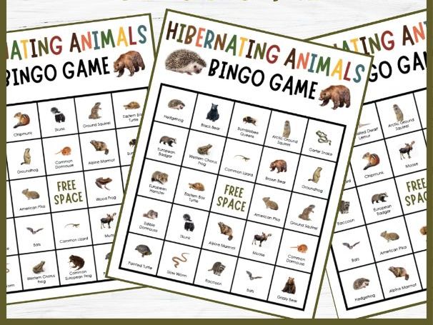 No Prep Hibernating Animal Bingo Game | Fun Winter Seasonal Nature Activities