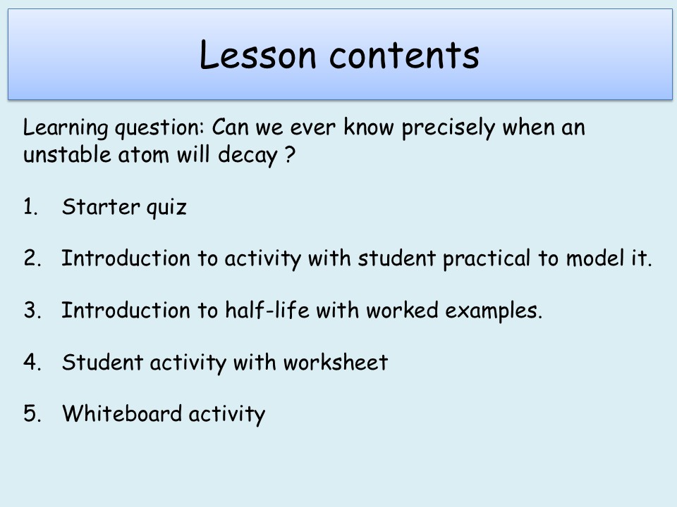 AQA P7.5 Activity and half-life