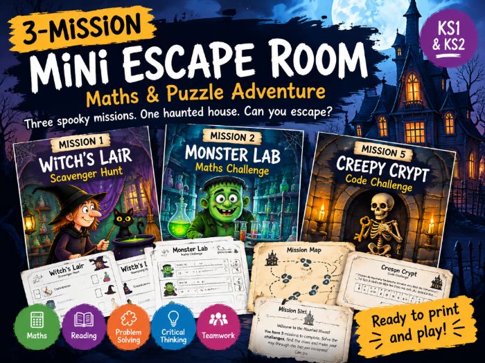 Halloween Escape Room for Kids | 3-Mission Maths & Puzzle Adventure | KS1 KS2