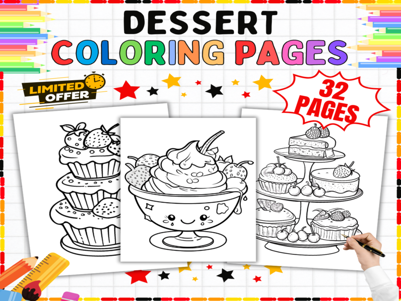 Cute Dessert Colouring Sheets | 32 Kawaii Cakes & Cupcakes Activities for EYFS, KS1 & KS2