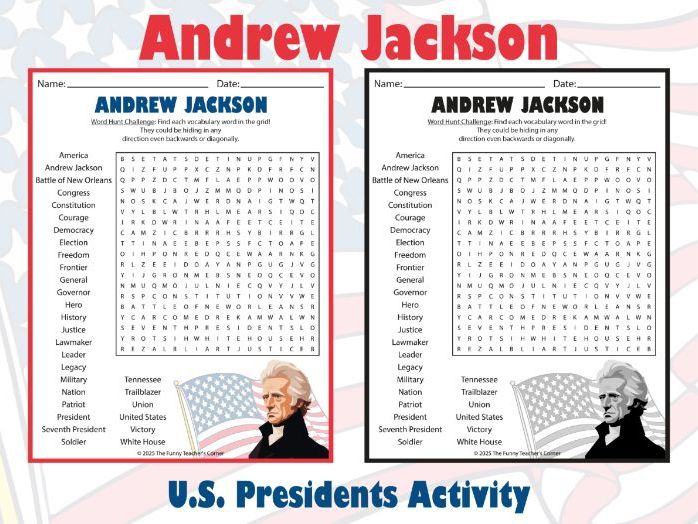 Andrew Jackson Word Search Puzzle | U.S. Presidents Activity