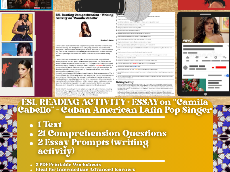 ESL Reading Comprehension + Essay - Camila Cabello - Cuban American Singer