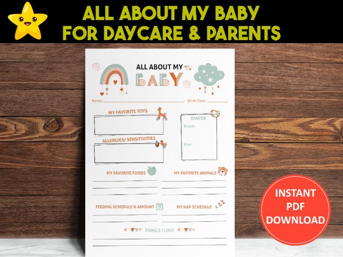 Daycare Baby Information Sheet | All About My Baby | Infant Care Form