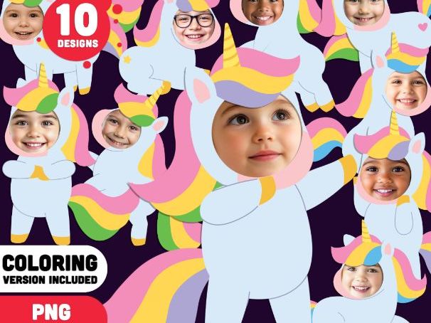 Unicorn Body Templates, Add Your Own Face Printable Craft, Personalized Unicorn Fun